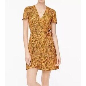 J. Crew Drapey Leopard Print Wrap Dress Womens 10 Mustard Gold Mini Animal Print